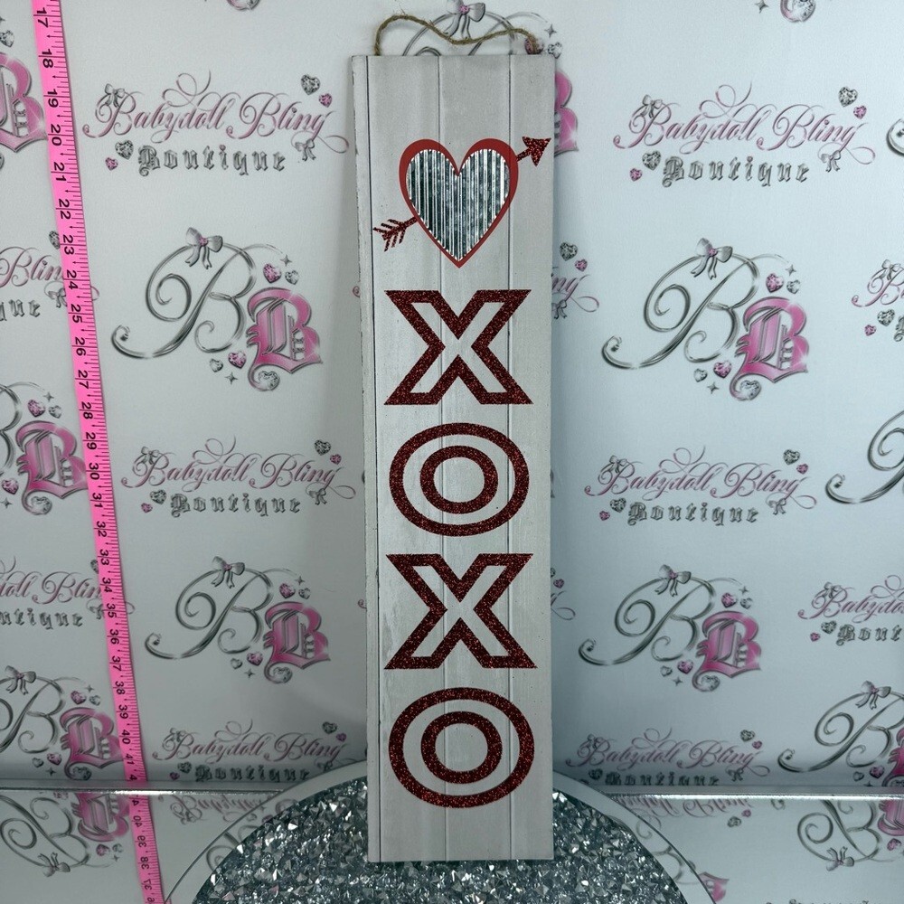 XOXO Glitter Hanging Sign - Red and White decor piece